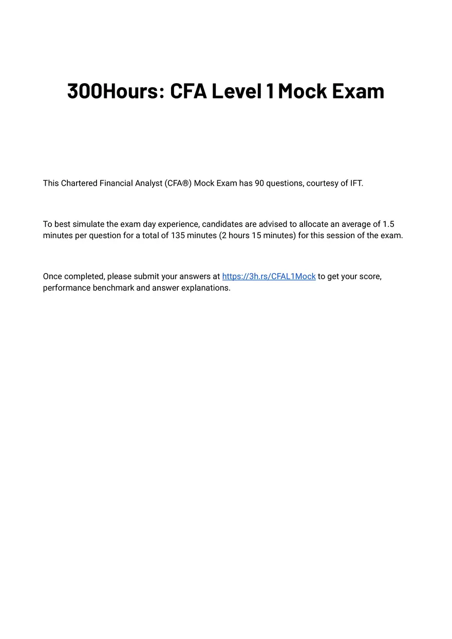 300 Hours - Free CFA Level 1 Mock Exam - Page 1