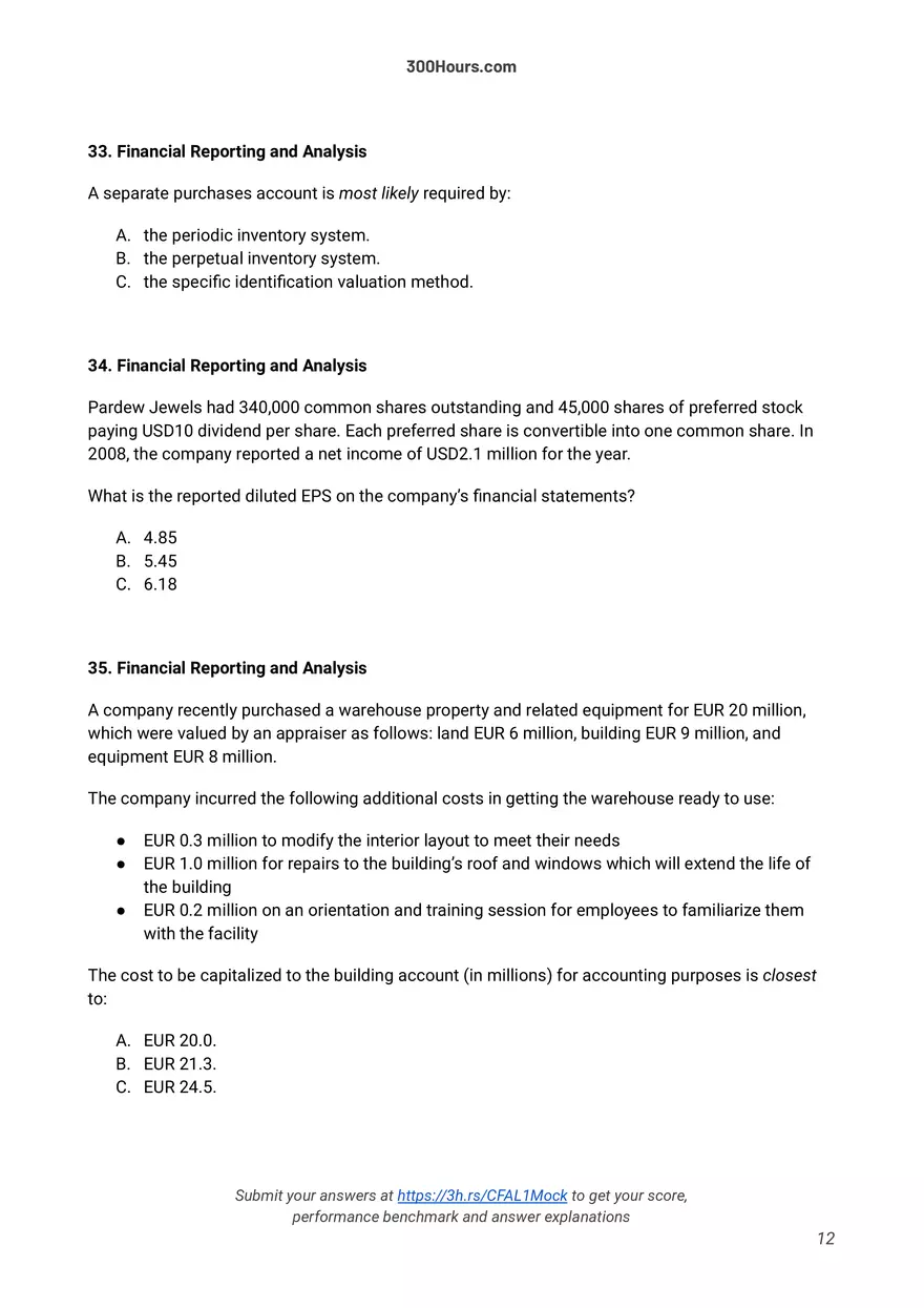 300 Hours - Free CFA Level 1 Mock Exam - Page 4