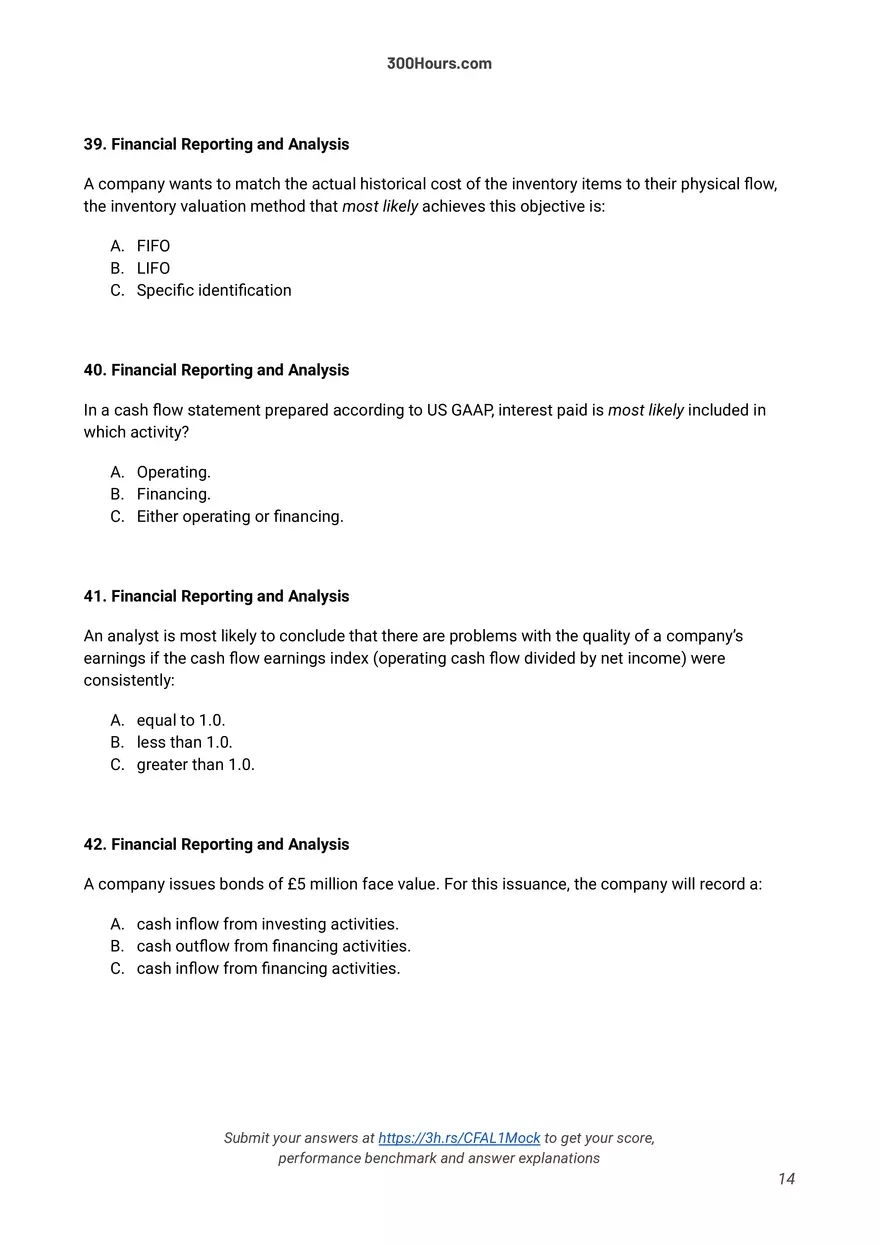 300 Hours - Free CFA Level 1 Mock Exam - Page 6