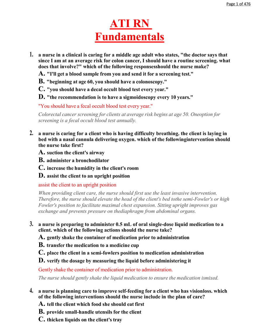 ATI RN Fundamentals Proctored Exam - Page 1