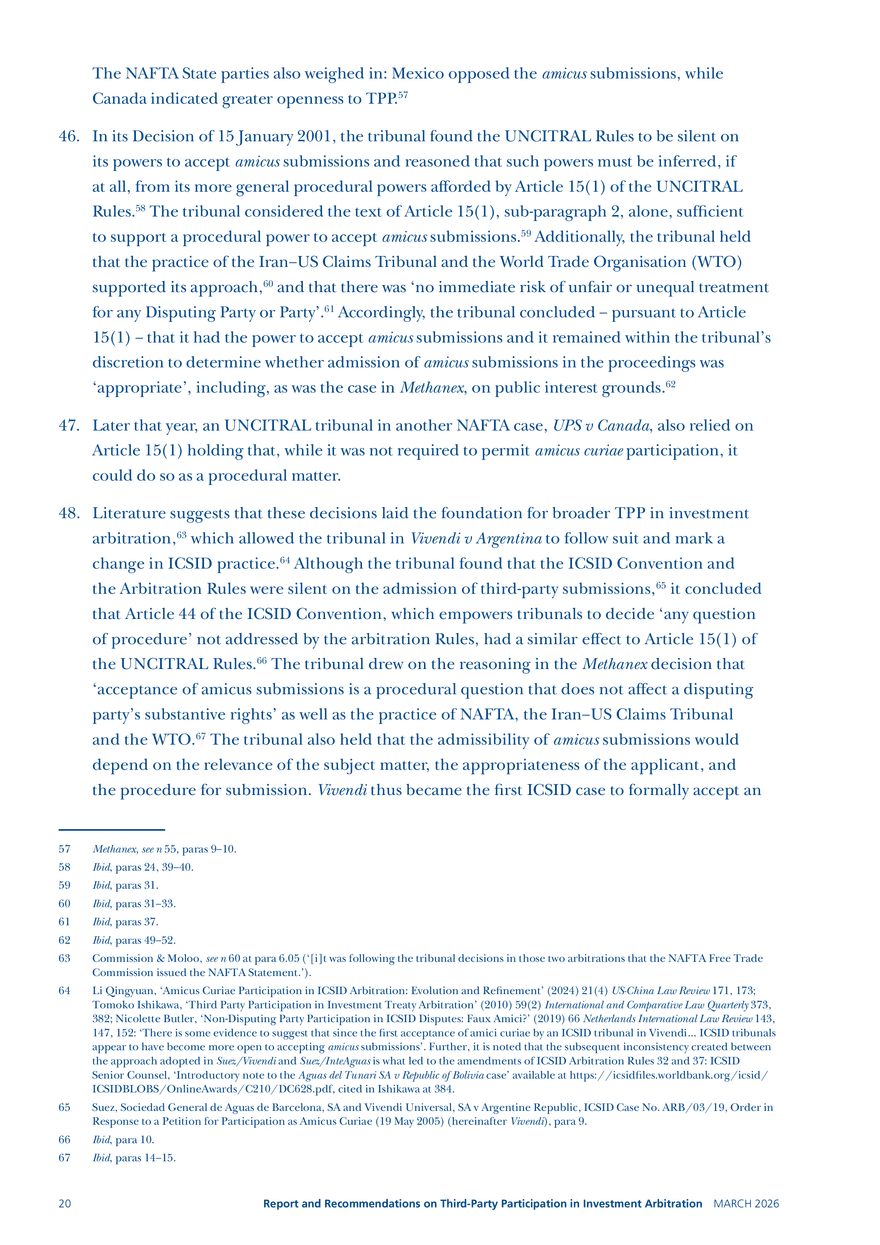 Report and Recommendations on Third-party Participation in Investment Arbitration - Page 12