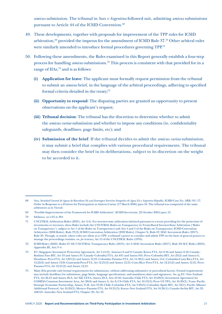 Report and Recommendations on Third-party Participation in Investment Arbitration - Page 14