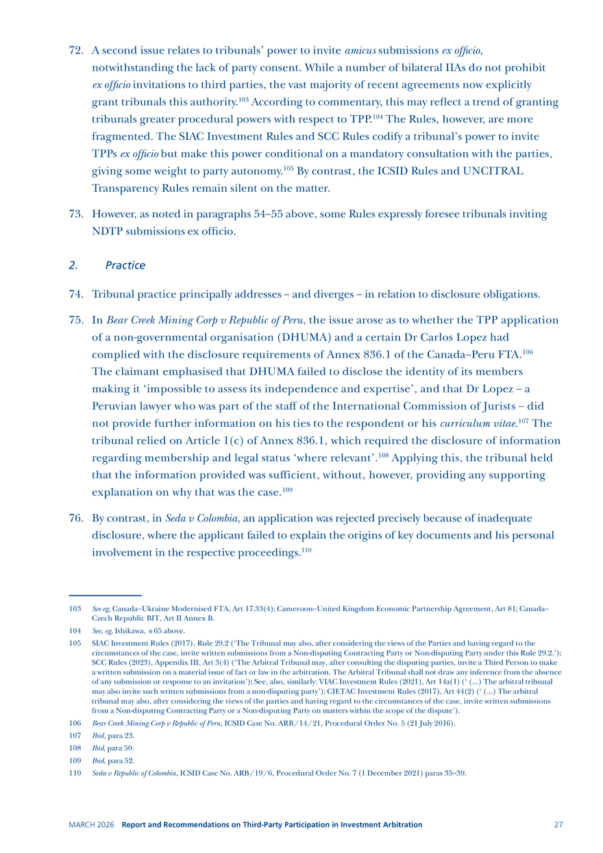 Report and Recommendations on Third-party Participation in Investment Arbitration - Page 20