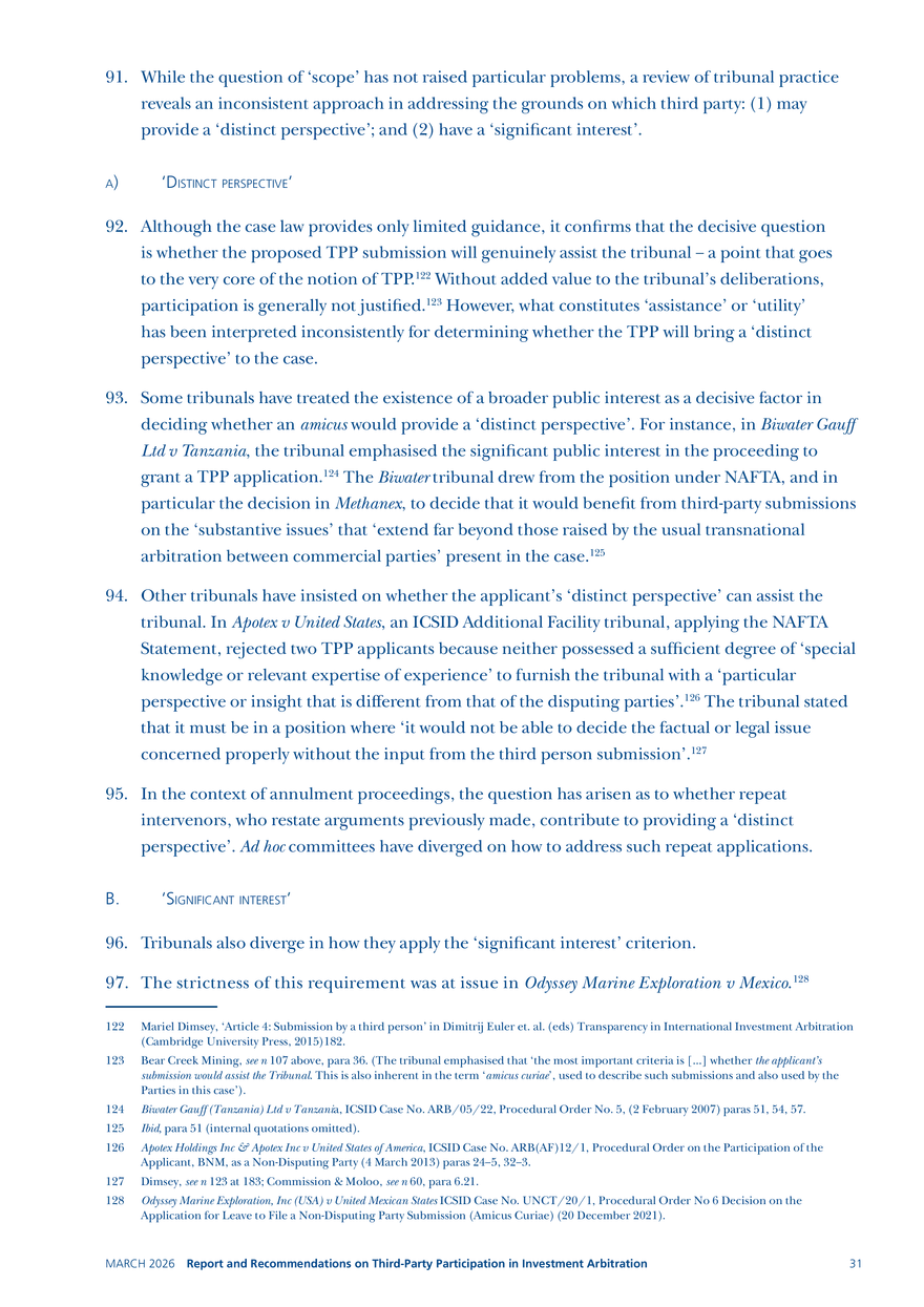 Report and Recommendations on Third-party Participation in Investment Arbitration - Page 25
