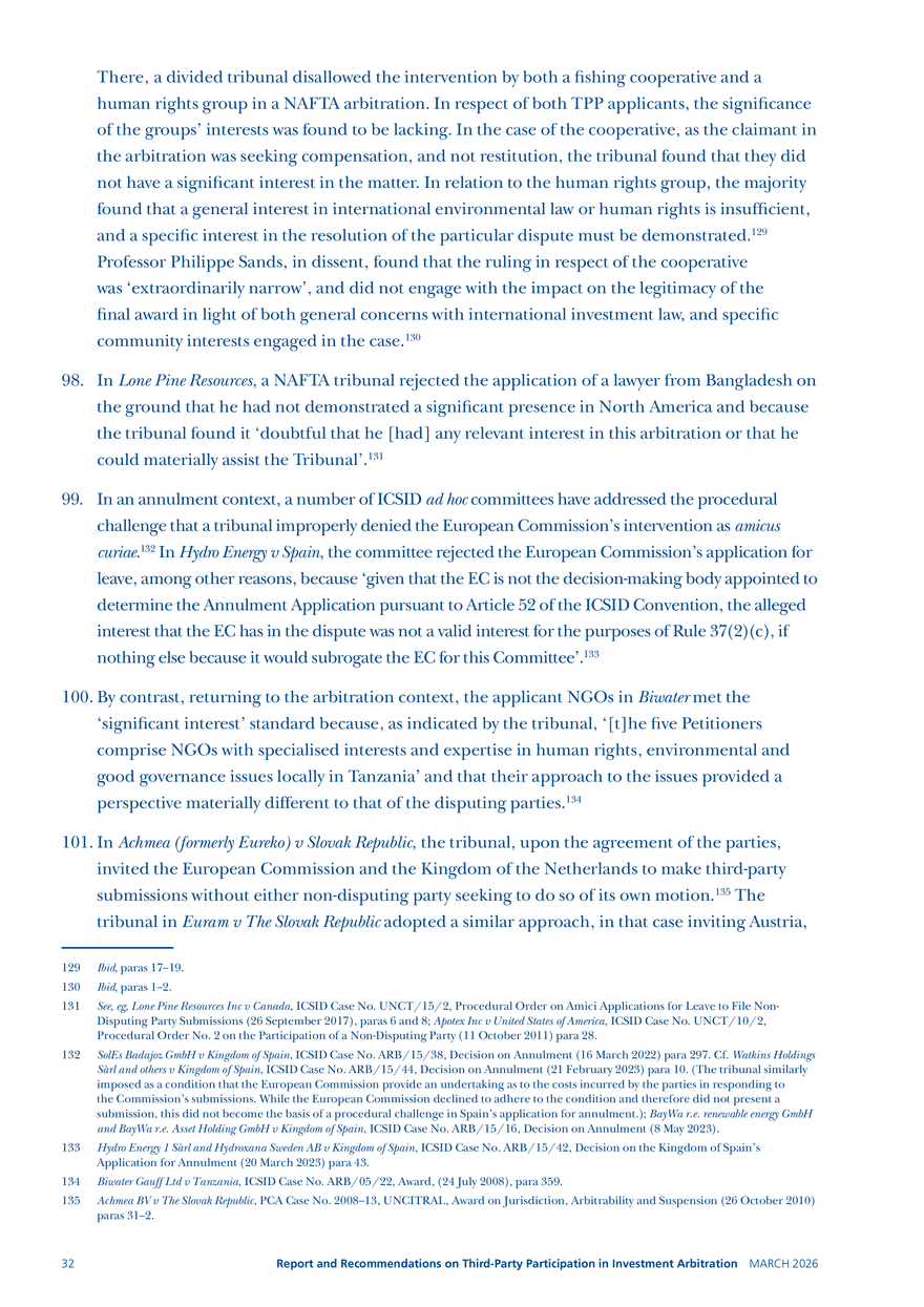 Report and Recommendations on Third-party Participation in Investment Arbitration - Page 26