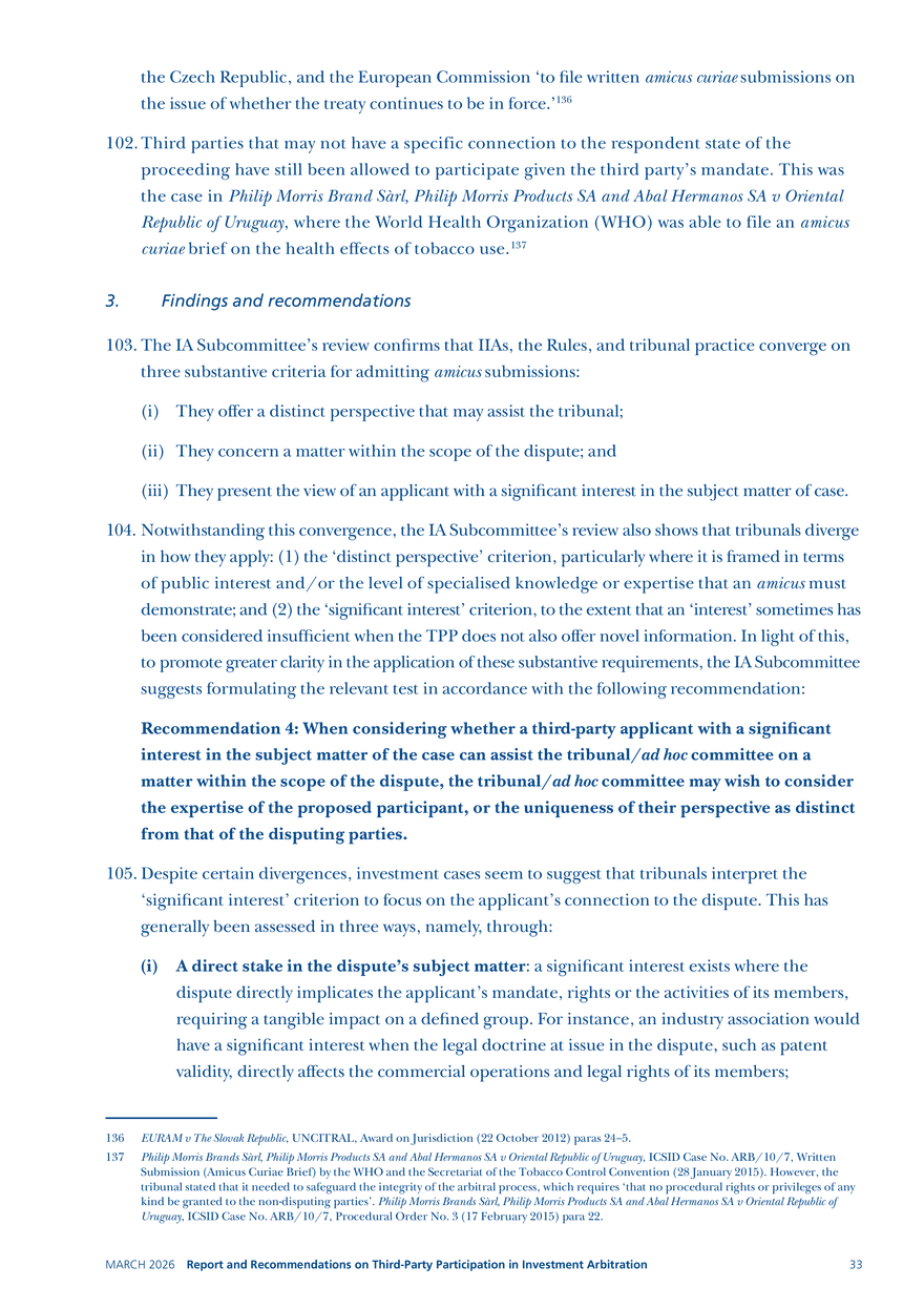 Report and Recommendations on Third-party Participation in Investment Arbitration - Page 27
