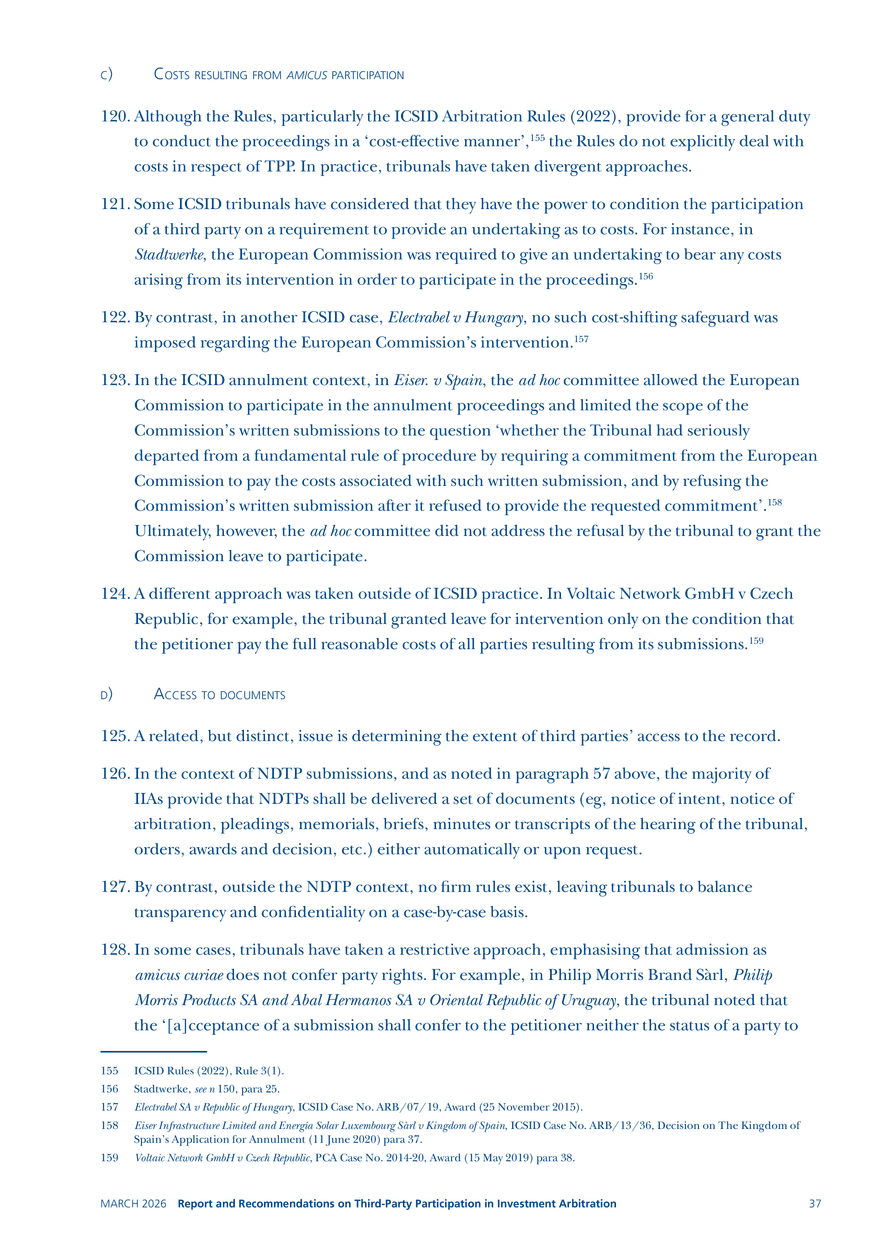 Report and Recommendations on Third-party Participation in Investment Arbitration - Page 31
