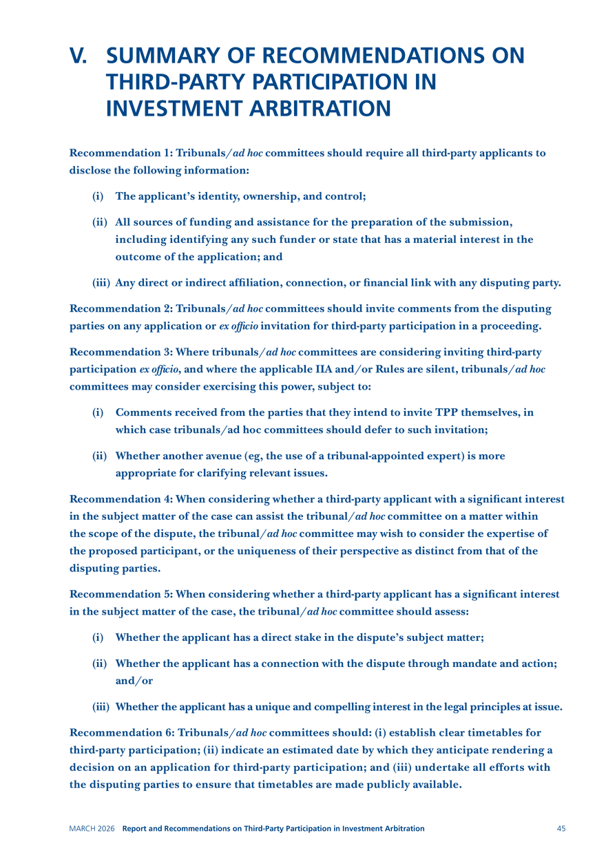 Report and Recommendations on Third-party Participation in Investment Arbitration - Page 40