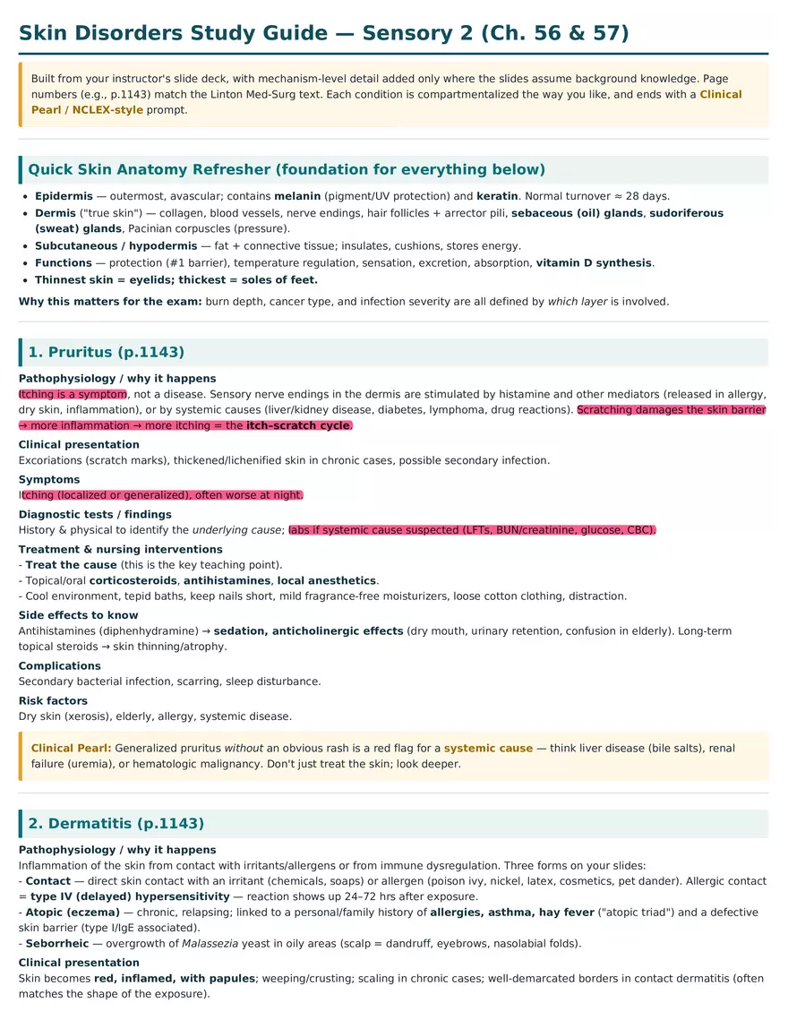 Skin Disorders Study Guide - Sensory 2 - Page 1