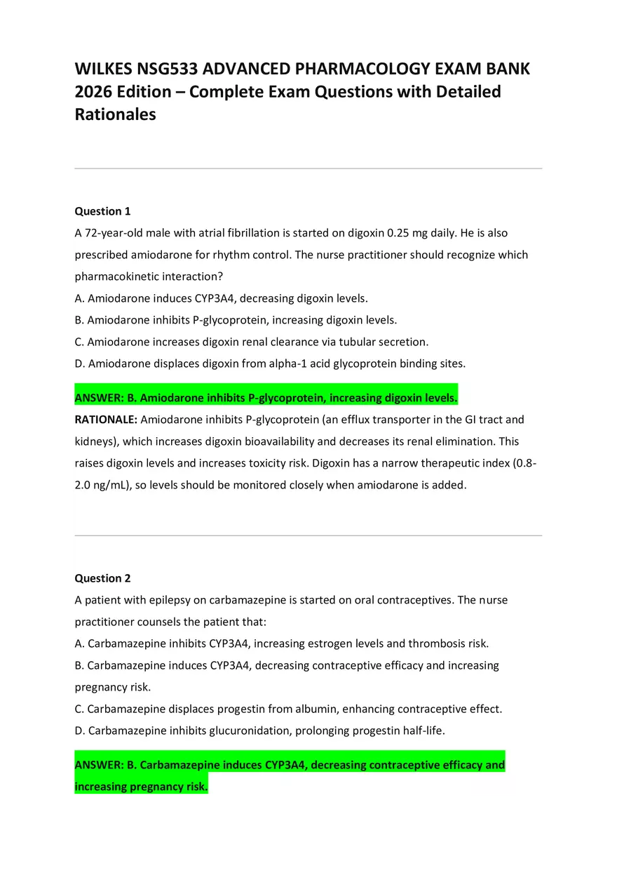 Wilkes NSG533 Advanced Pharmacology Exam Bank - Page 1