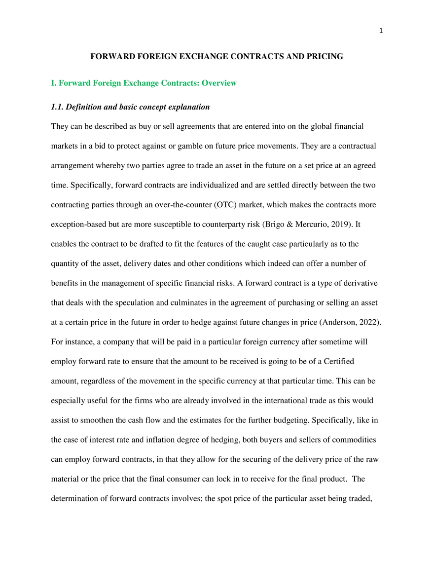 Forward Foreign Exchange Contracts And Pricing - Page 1