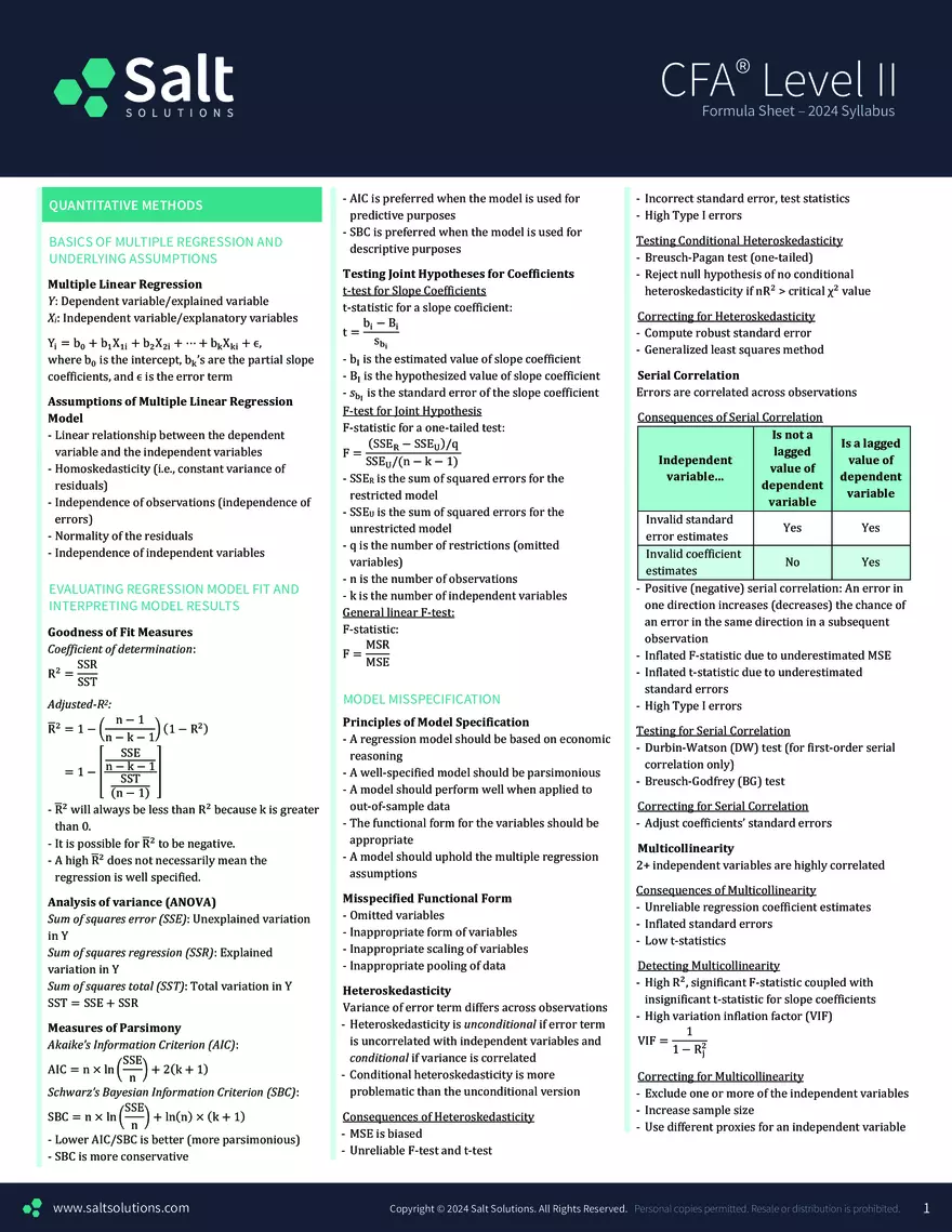 CFA L2 Formulas - Page 1