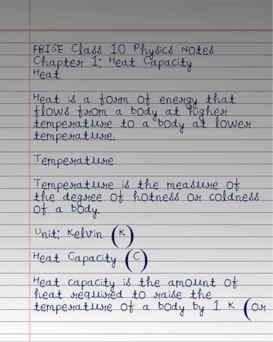 Physics Notes Chapter 1. Heat Capacity Heat - Page 1