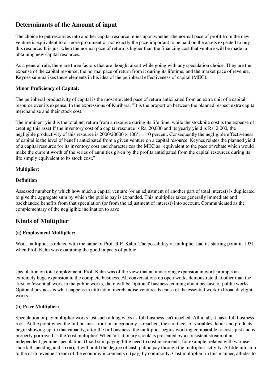 Determinants of the Amount of Input - Page 1