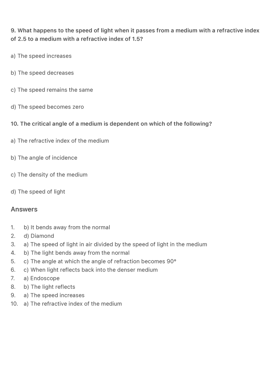 Quiz on the Topic Refraction of Light - Page 3
