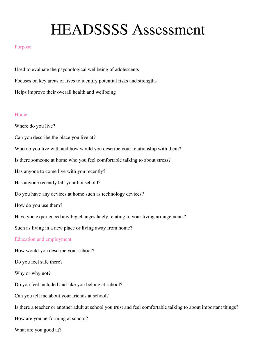 HEADS Assessment - Page 1