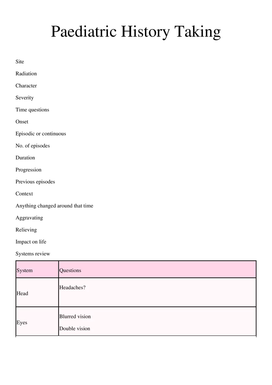 Pediatric History Taking - Page 1