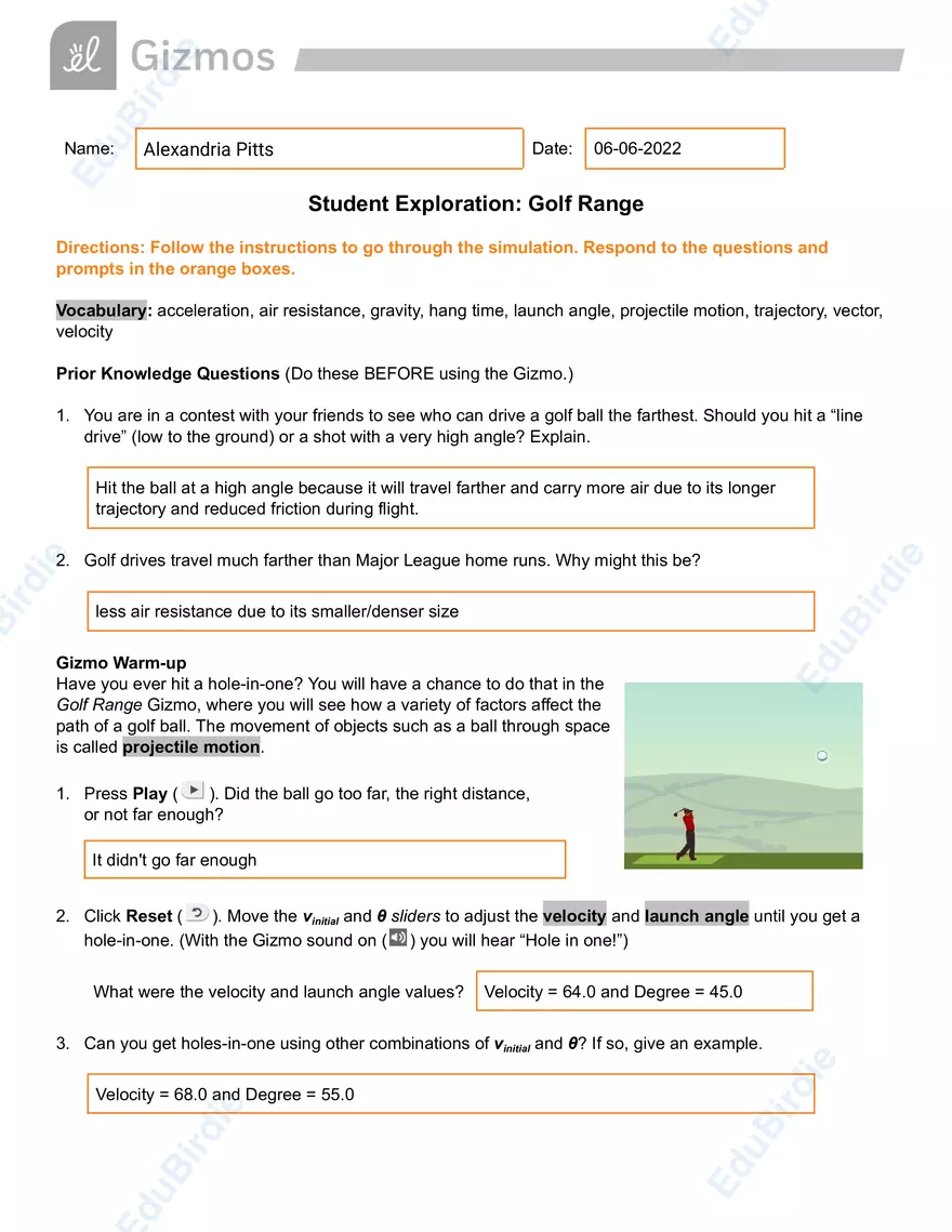 Student Exploration: Golf Range - Page 1
