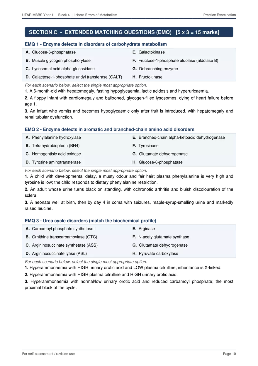 Inborn Errors of Metabolism Practice Exam with Answers - Page 13