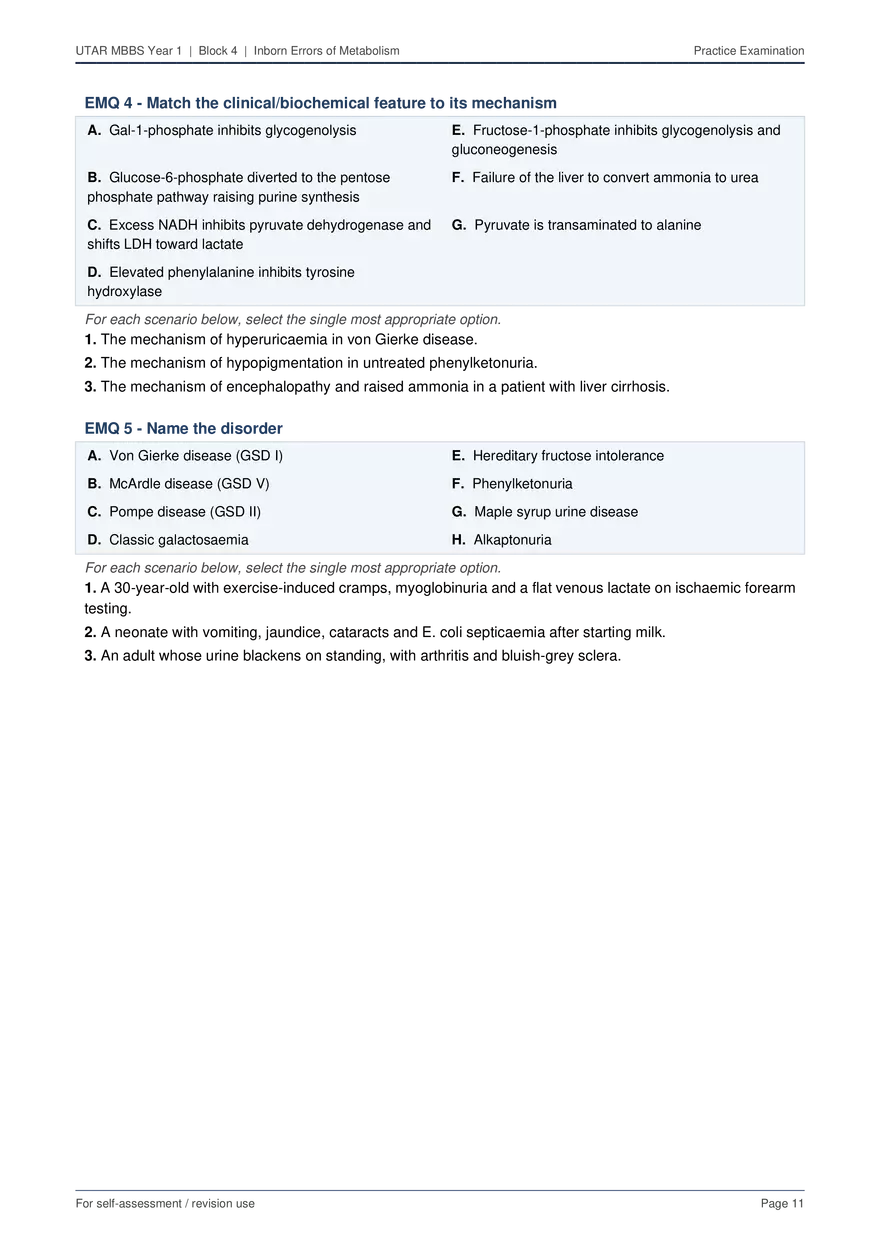 Inborn Errors of Metabolism Practice Exam with Answers - Page 3