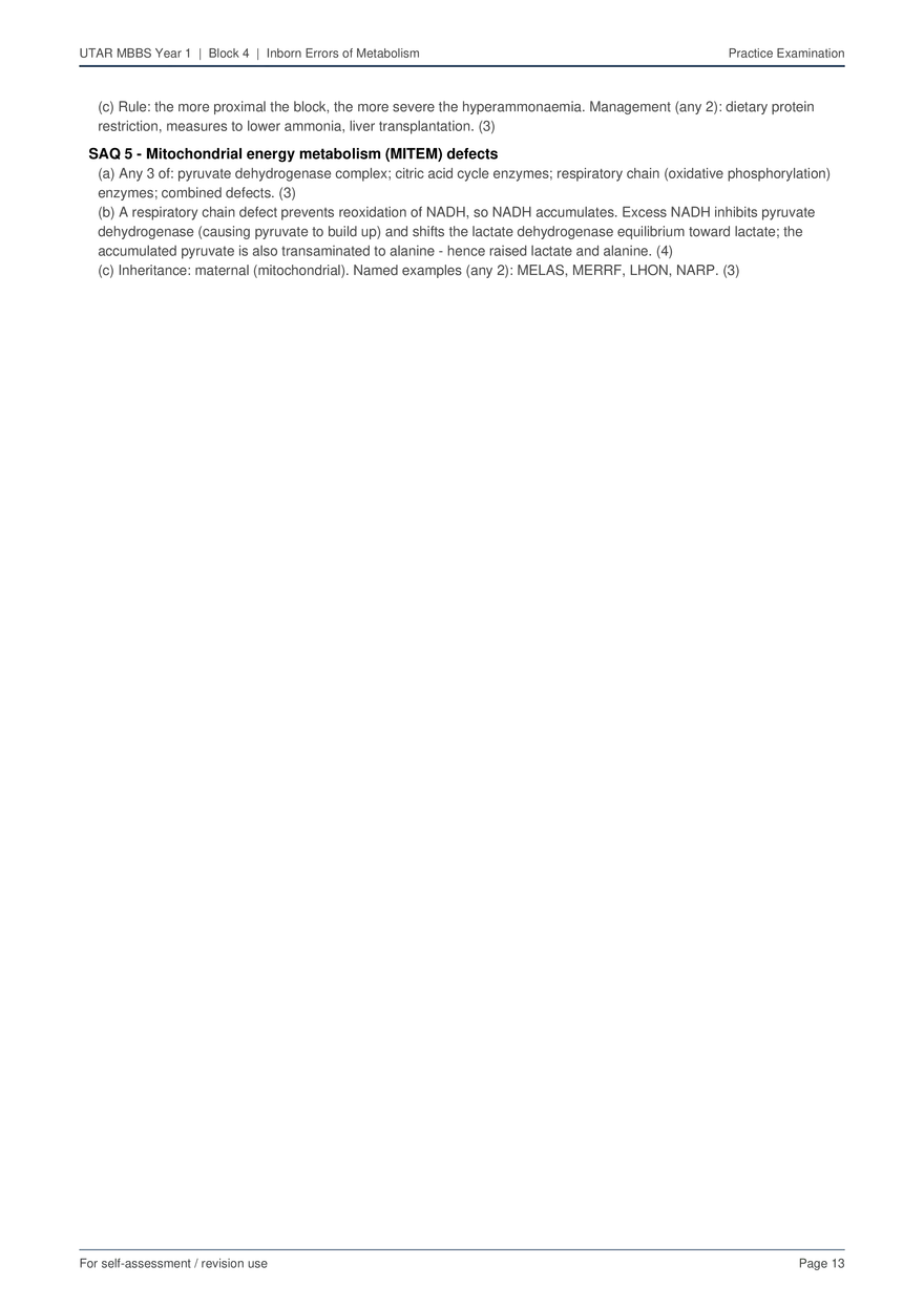 Inborn Errors of Metabolism Practice Exam with Answers - Page 5