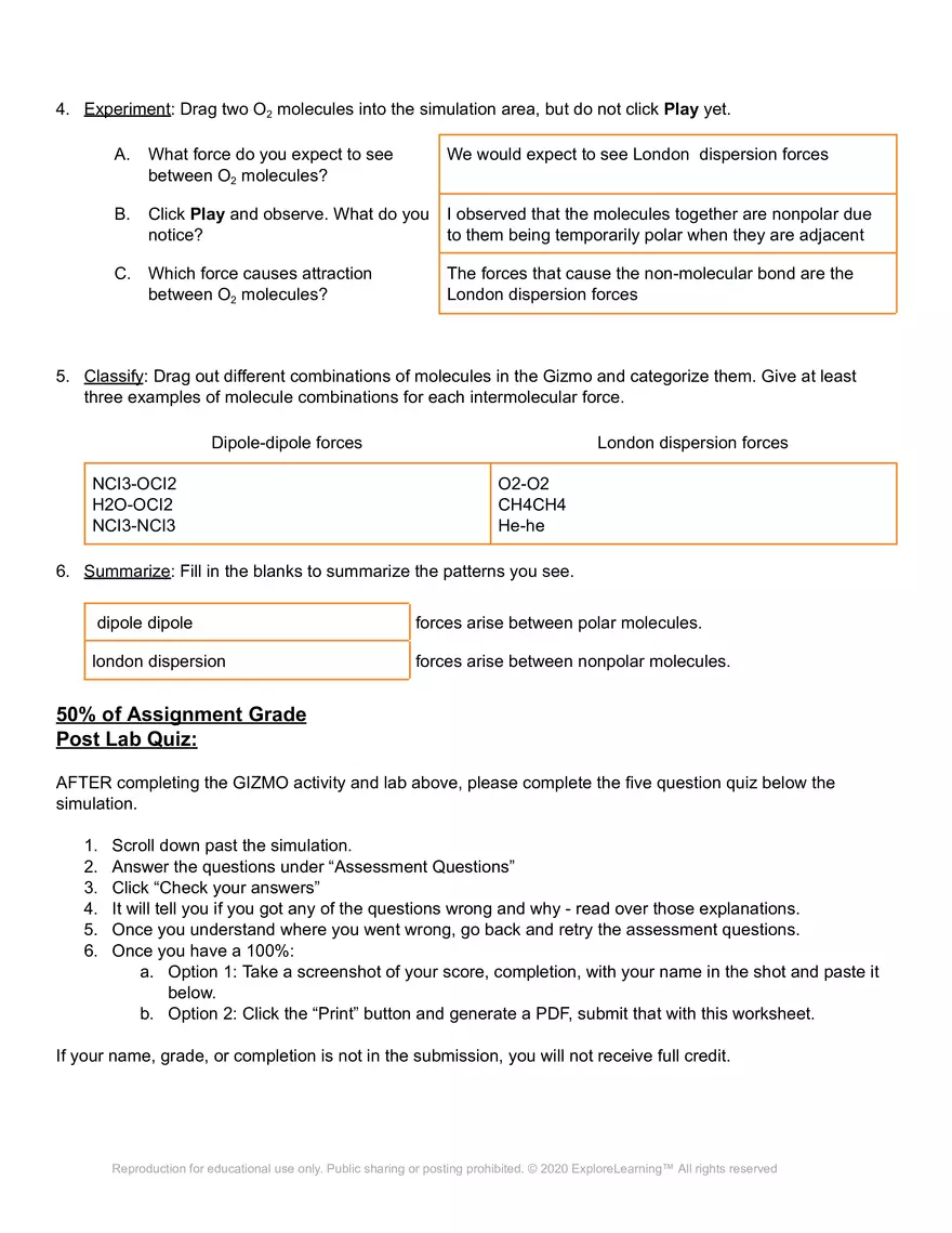 Student Exploration: Polarity and Intermolecular Forces - Page 9