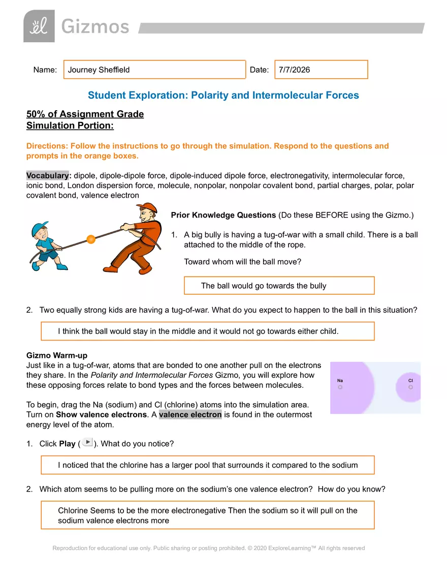 Student Exploration: Polarity and Intermolecular Forces - Page 1