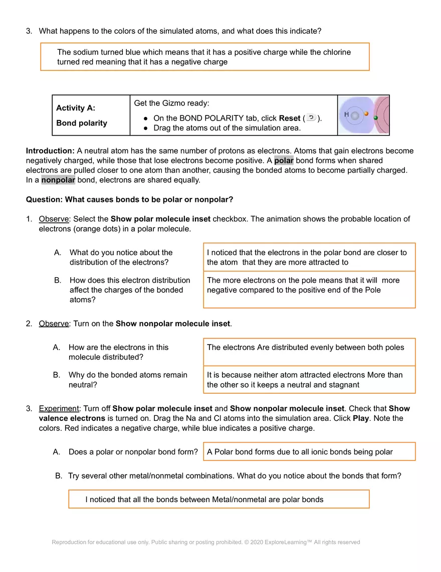 Student Exploration: Polarity and Intermolecular Forces - Page 2