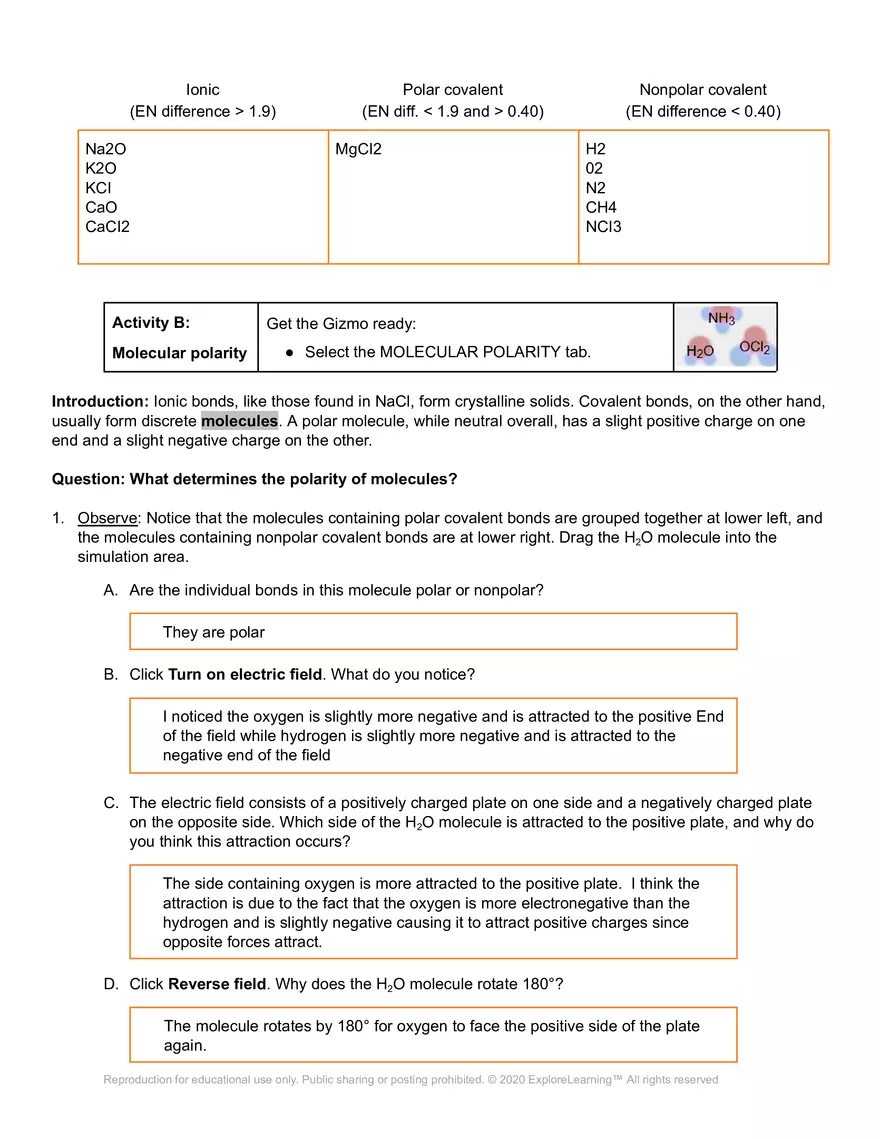 Student Exploration: Polarity and Intermolecular Forces - Page 4