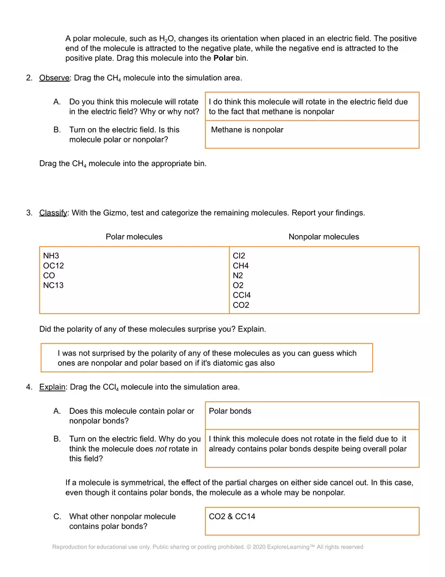 Student Exploration: Polarity and Intermolecular Forces - Page 5
