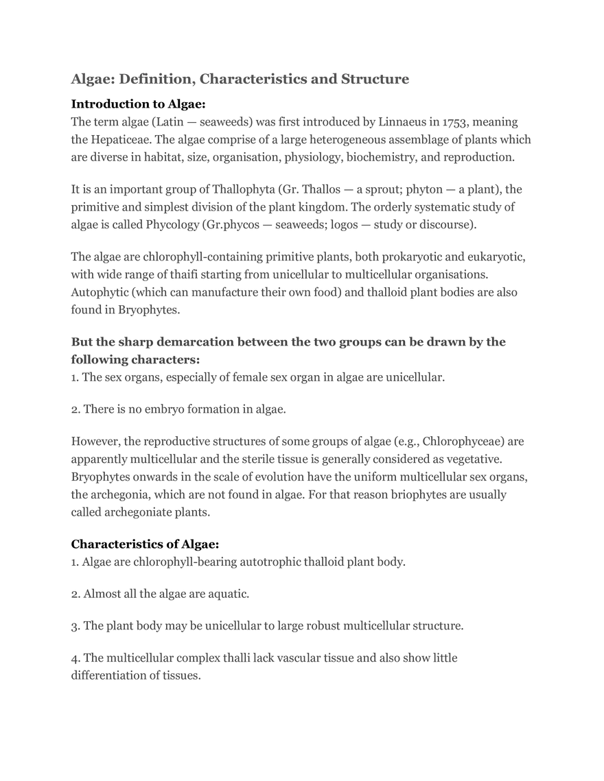 Algae Definition Characteristics and Structure - Page 1