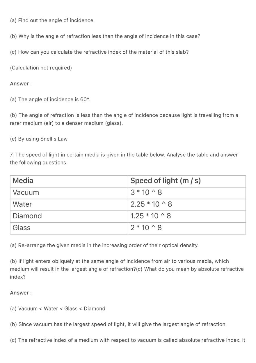 Question and Answers on the Topic of Refraction of Light - Page 3