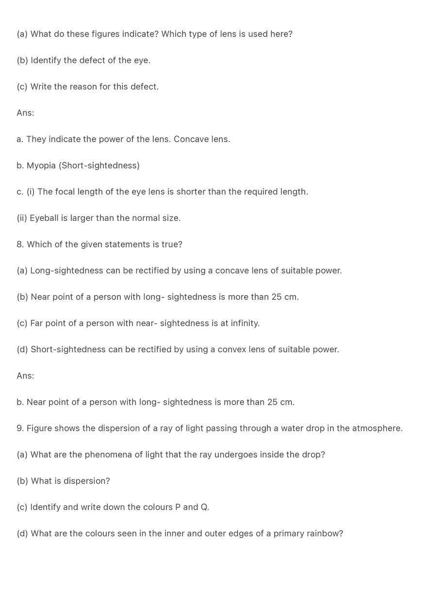 Question and Answers on the Topic Human Eye - Page 4