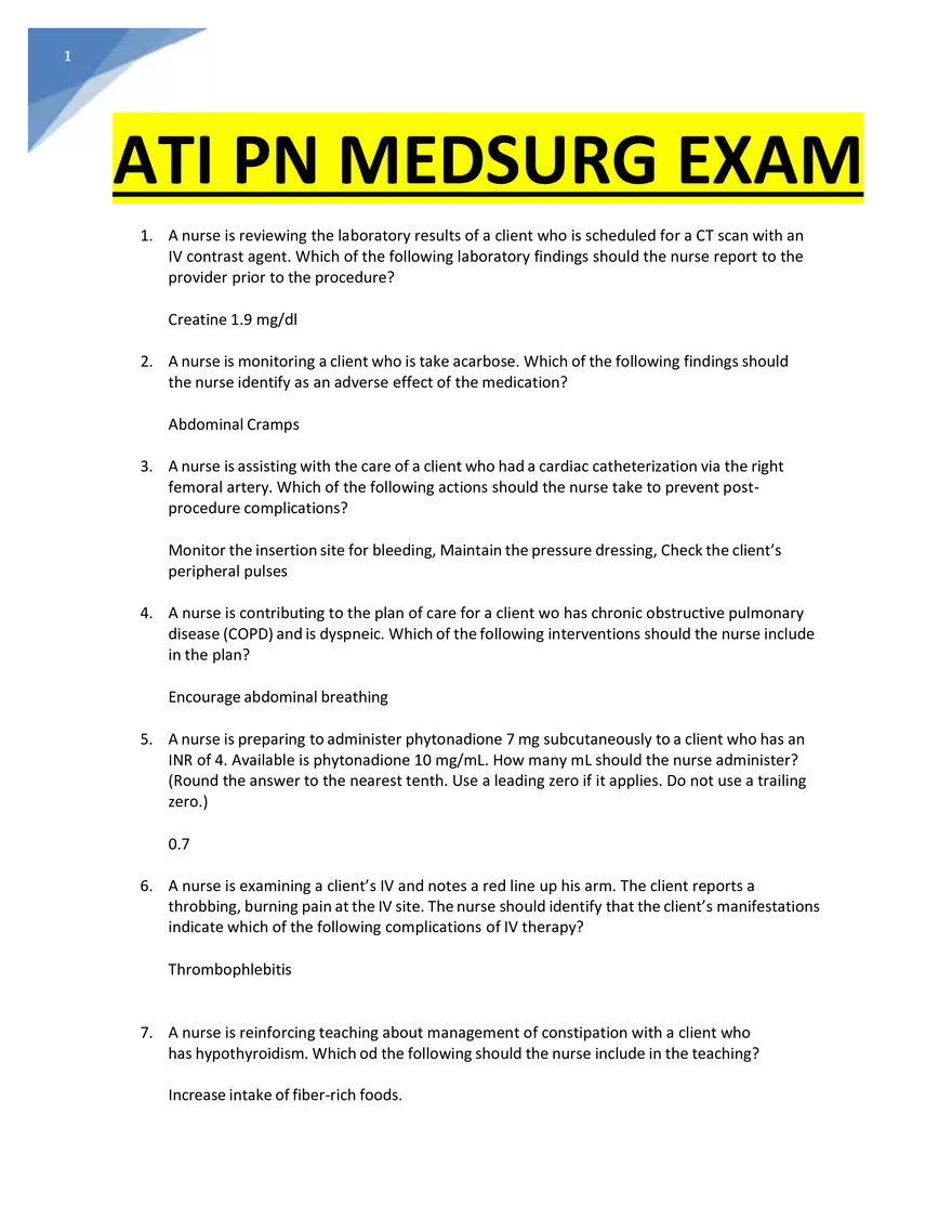 ATI PN Medsurg Exam - Page 1