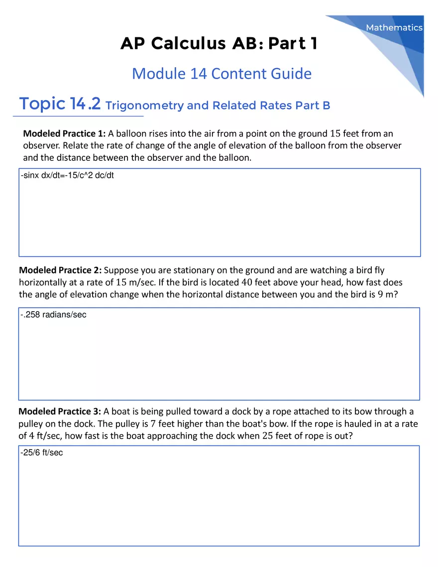 AP Calculus AB: Part 1 - Module 14 - Page 9