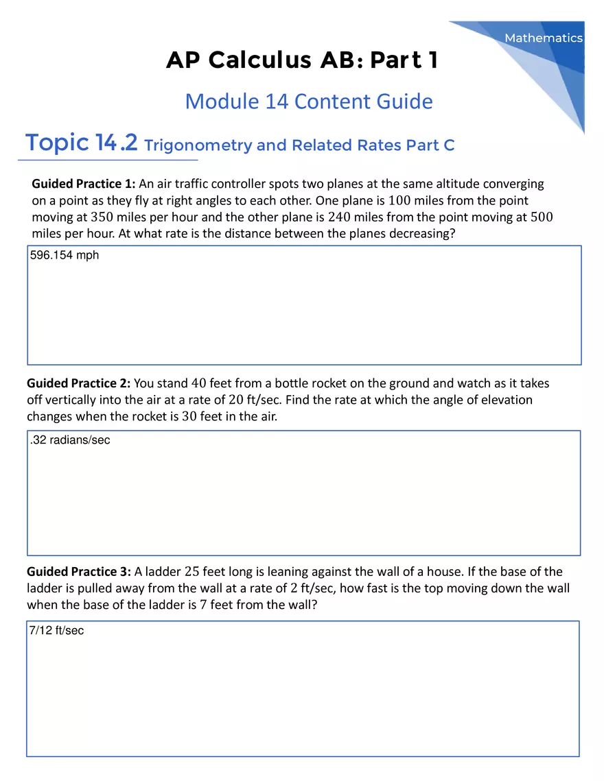 AP Calculus AB: Part 1 - Module 14 - Page 10