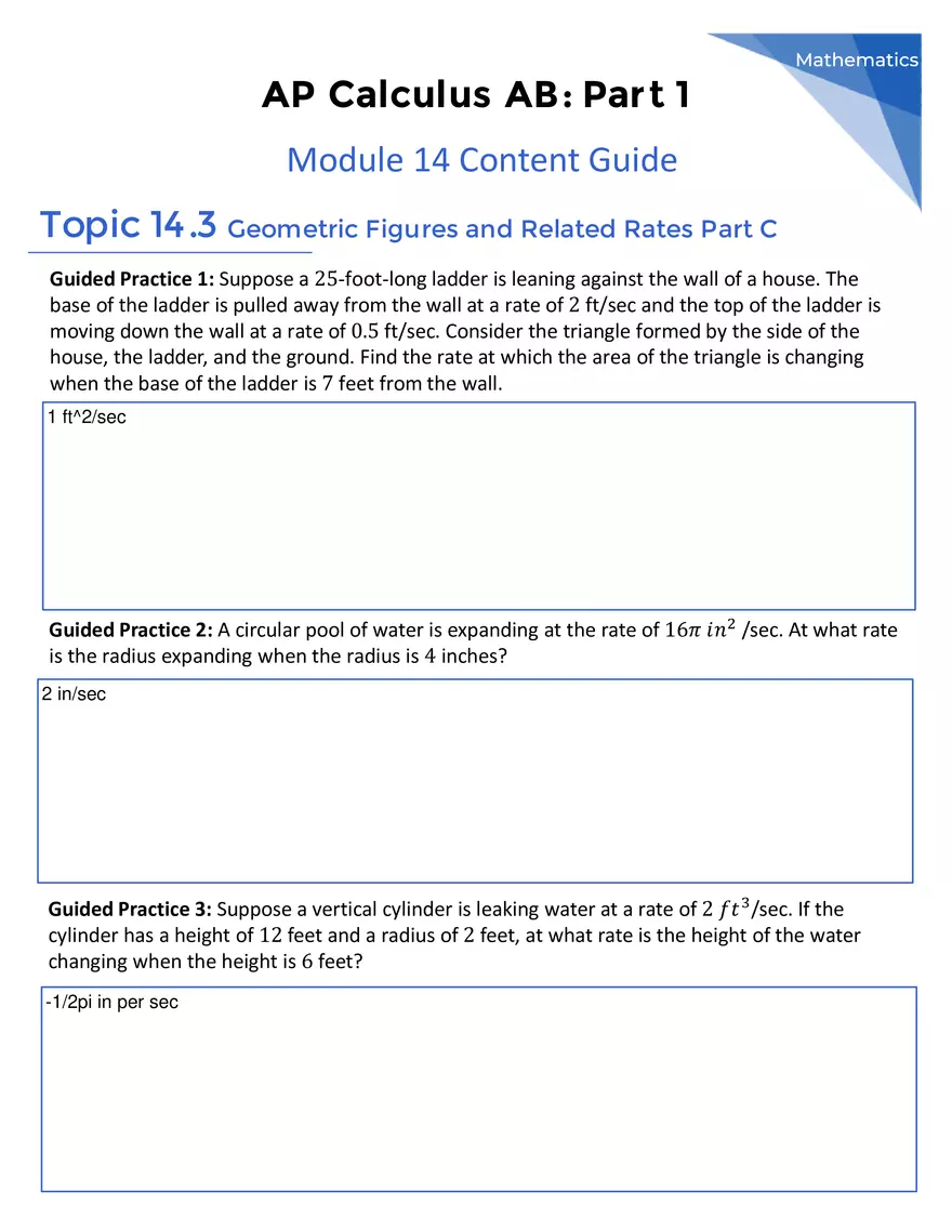 AP Calculus AB: Part 1 - Module 14 - Page 13
