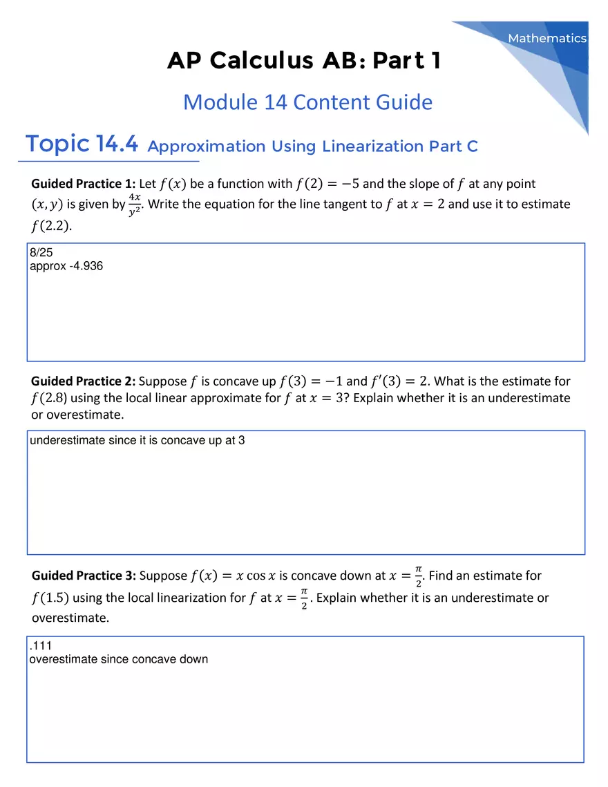 AP Calculus AB: Part 1 - Module 14 - Page 5