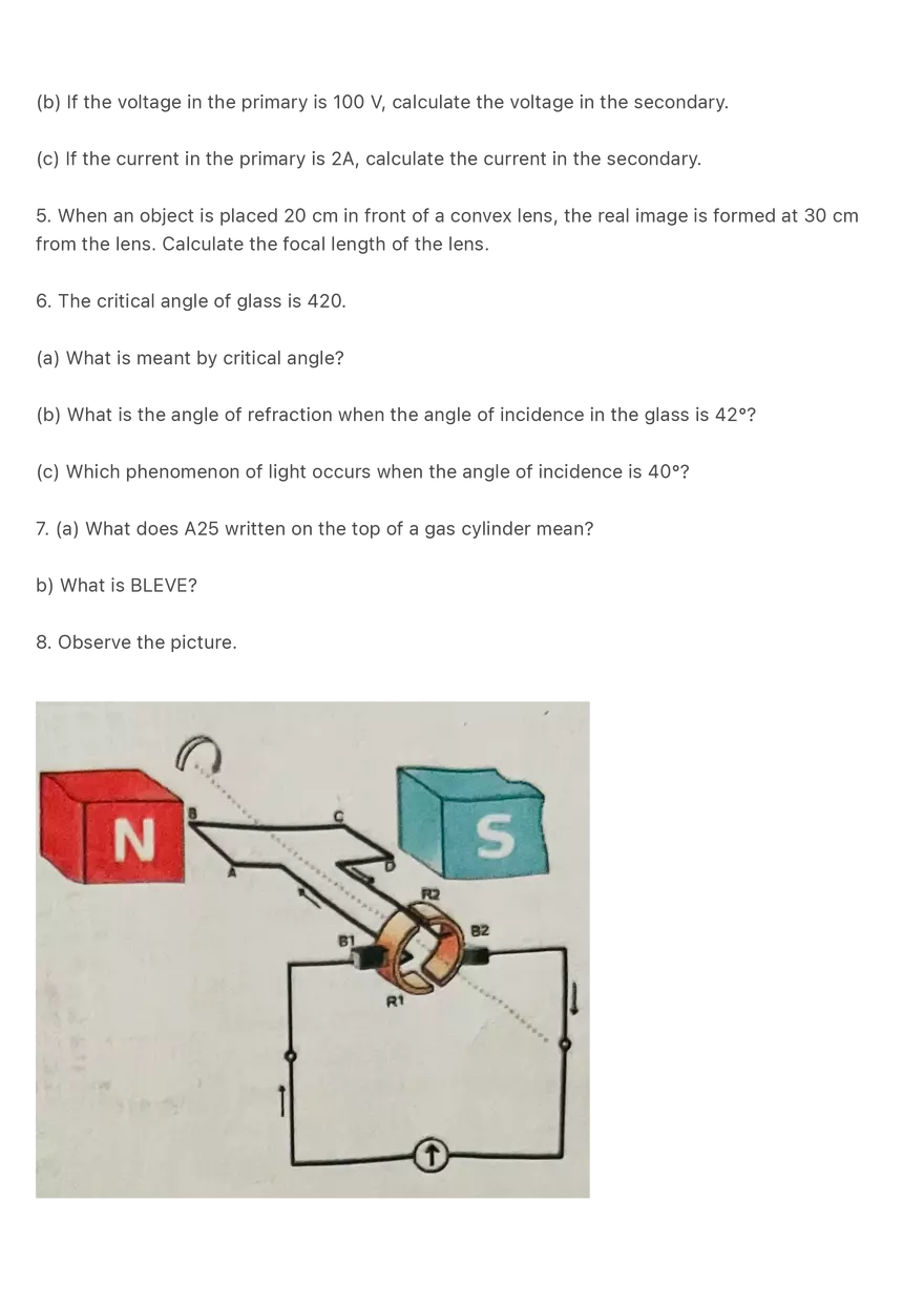 Electromagnetism, Optics, and Mechanics:Sample Exam Questions - Page 2