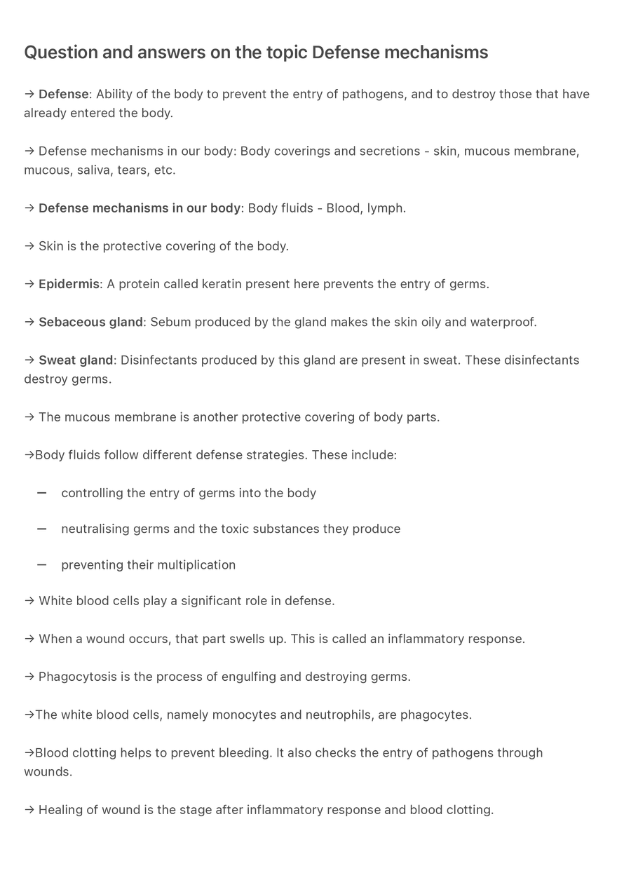 Question and Answers on the Topic Defense Mechanisms - Page 1