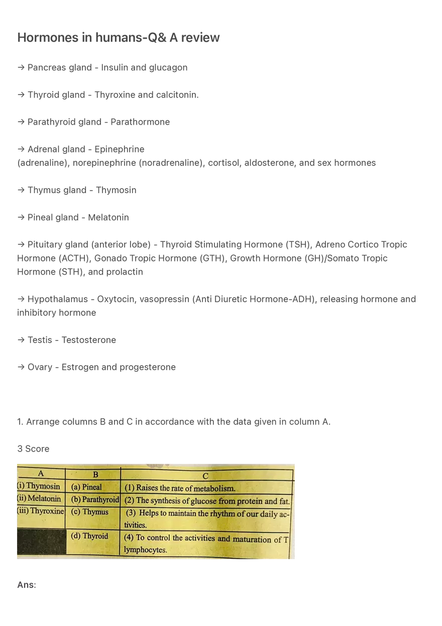 Hormones in humans-Q& A review - Page 1