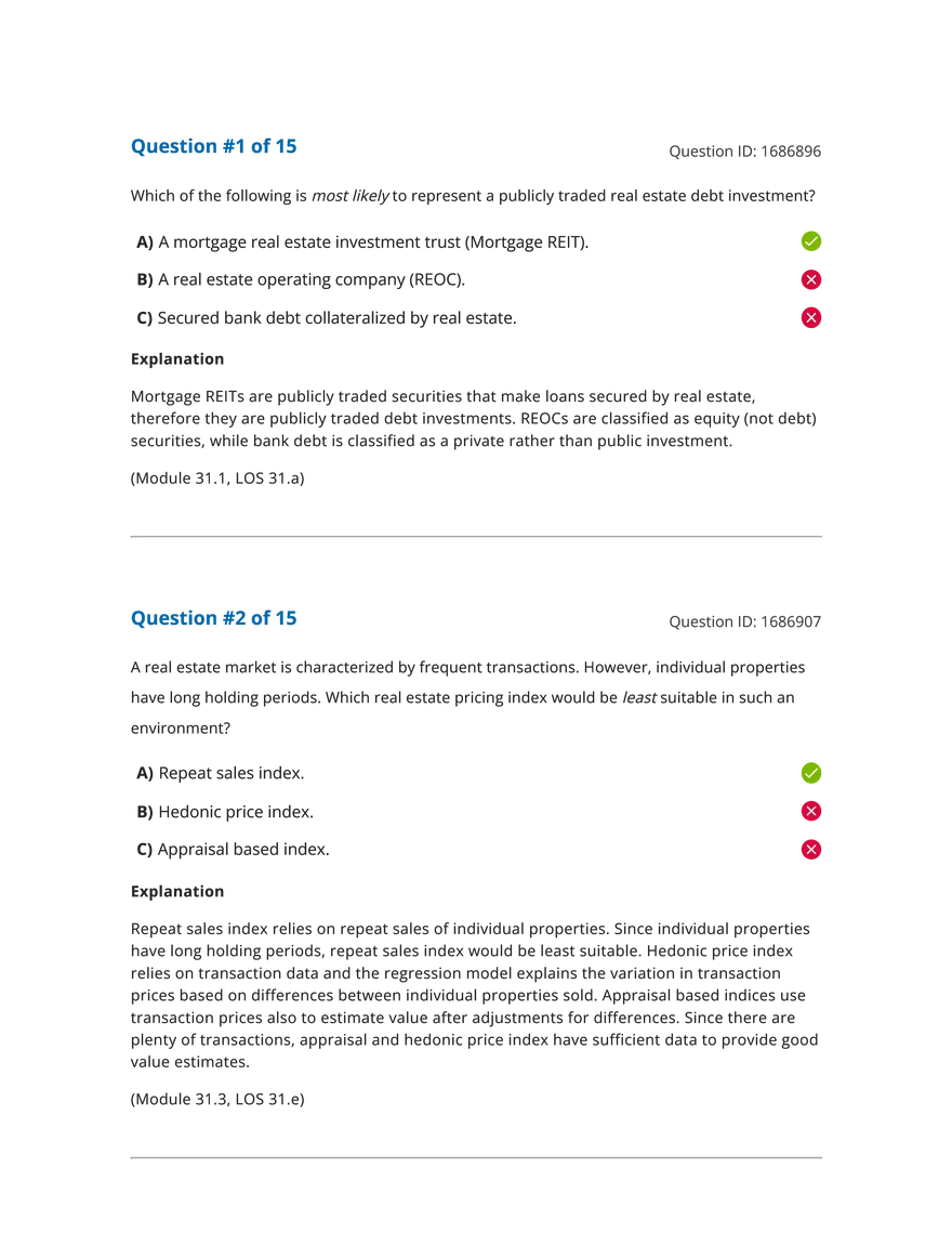 Reading 31 Overview of Types of Real Estate Investment - Answers - Page 1