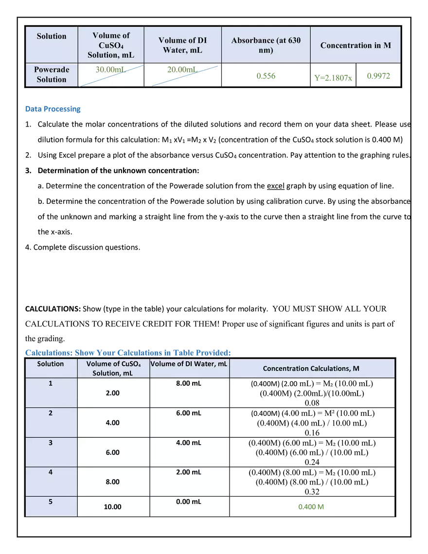 Lab 6 - Determination of the Dye Concentration in A Powerade Drink - Page 4
