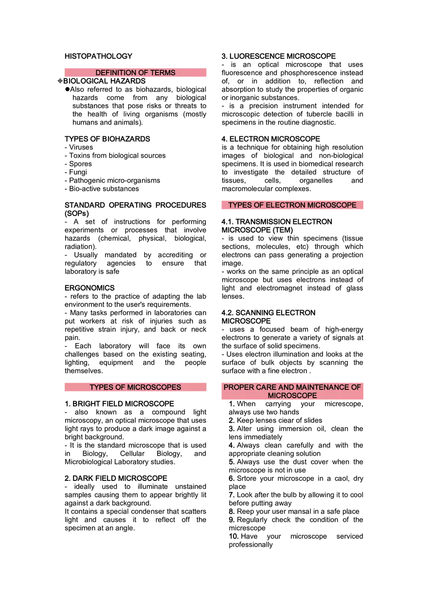 Histopathology Definition of Terms - Page 1