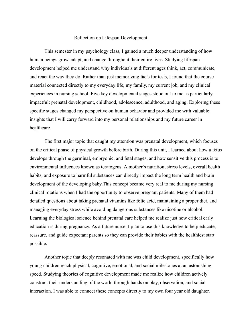Reflection on Lifespan Development - Page 1