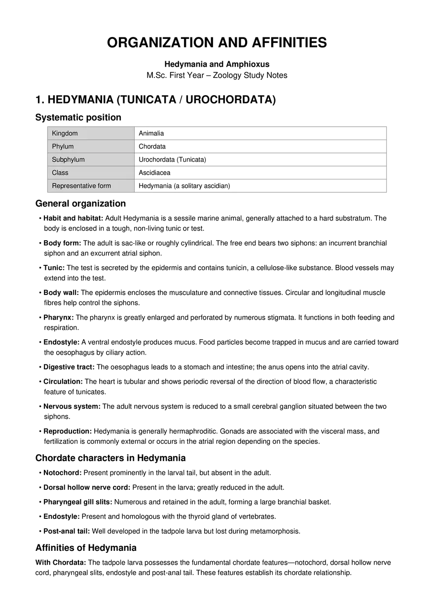 Organization and Affinities Hedymania and Amphioxus MSc I - Page 1