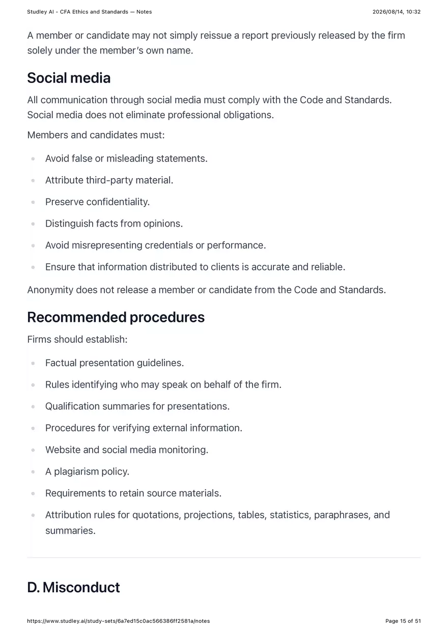 CFA Ethics and Standards - Notes - Page 7