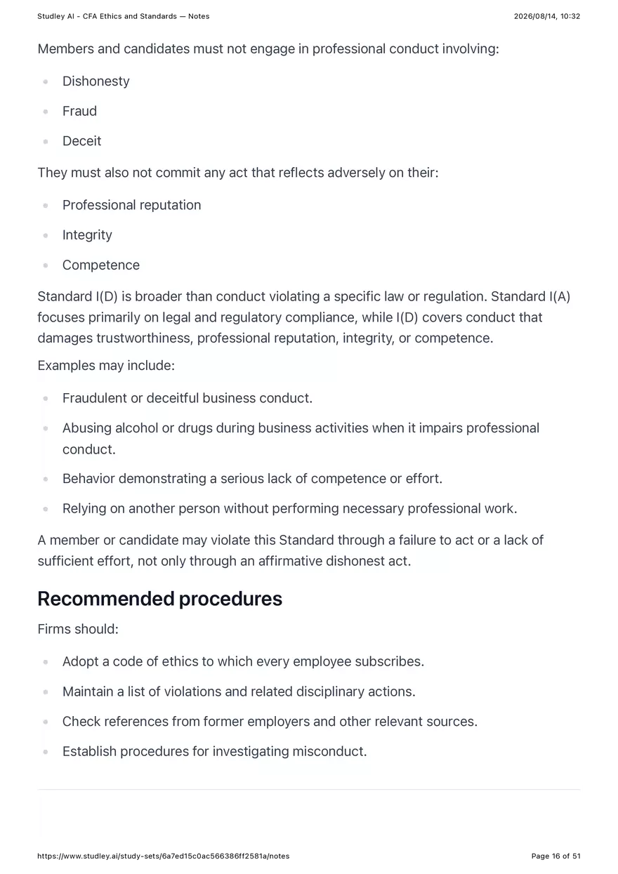 CFA Ethics and Standards - Notes - Page 8