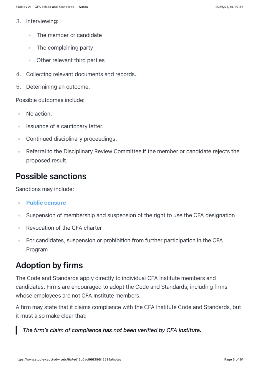 CFA Ethics and Standards - Notes - Page 13