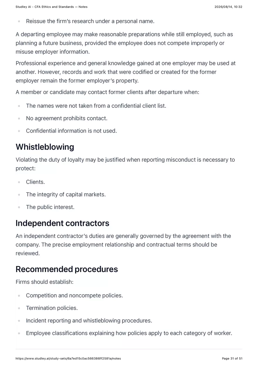 CFA Ethics and Standards - Notes - Page 25